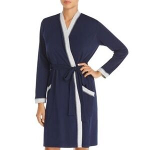 New Naked L Women's Borderline Cotton Knit Sleep Robe W205123 Navy/Grey #69754